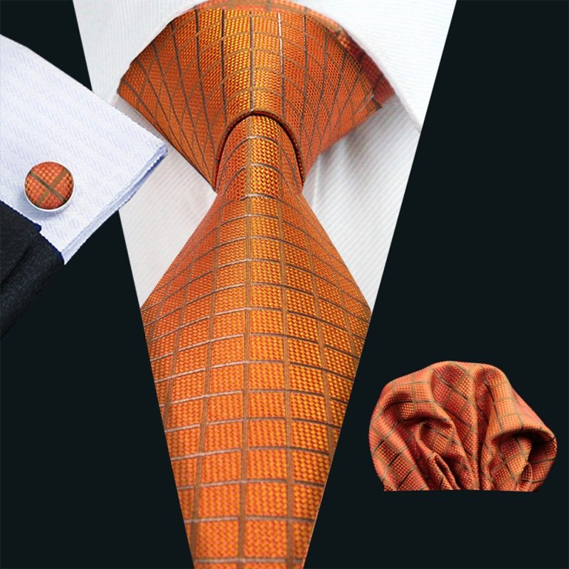 Barry.Wang Plaid Silk Men Tie Hanky Cufflinks Set Checked Jacquard Necktie for Male Formal Casual Wedding Business Party Events - Image 42