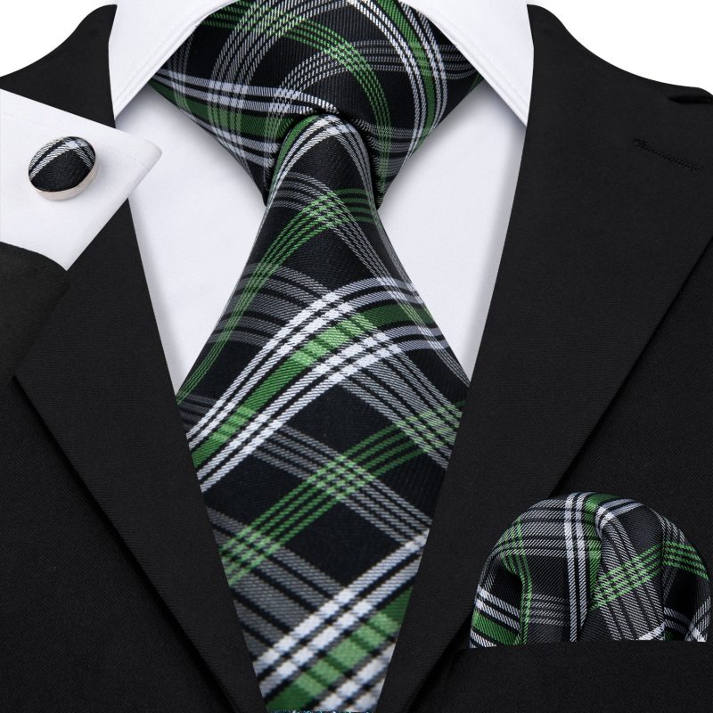 Barry.Wang Plaid Silk Men Tie Hanky Cufflinks Set Checked Jacquard Necktie for Male Formal Casual Wedding Business Party Events - Image 45