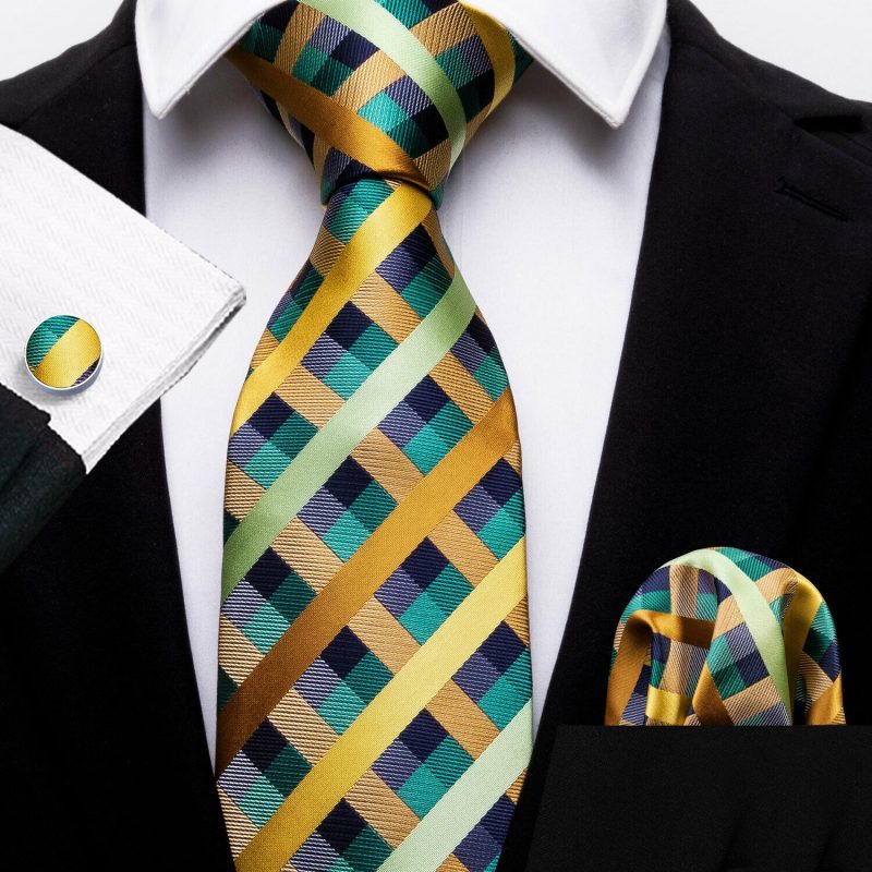 Barry.Wang Plaid Silk Men Tie Hanky Cufflinks Set Checked Jacquard Necktie for Male Formal Casual Wedding Business Party Events - Image 47