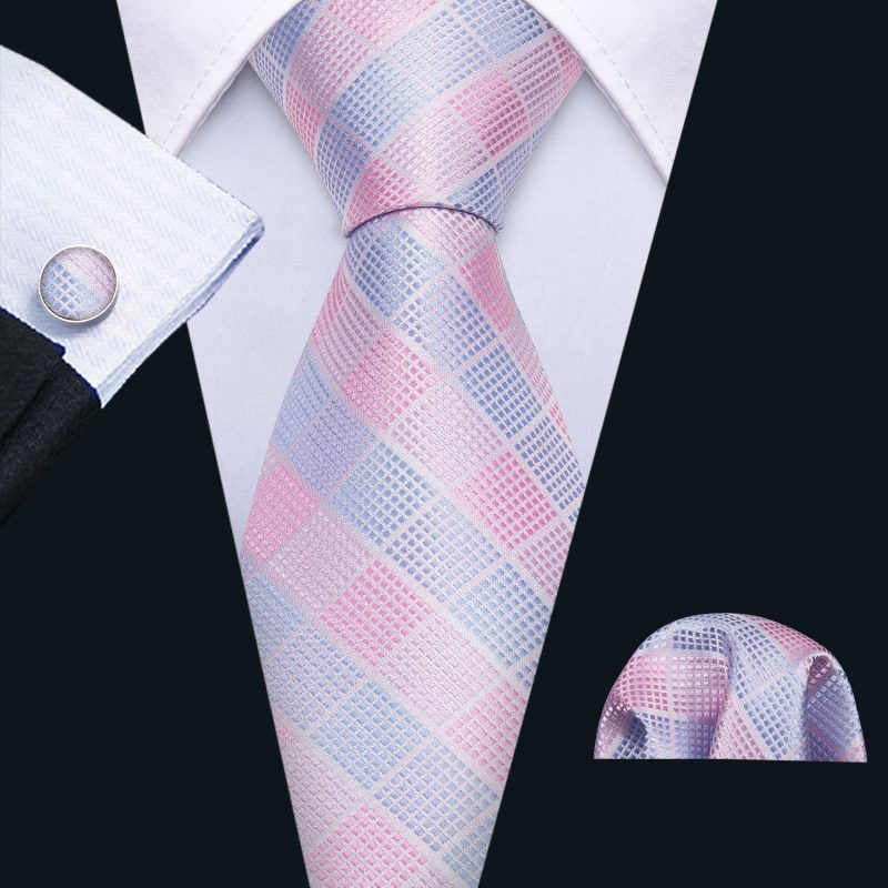 Barry.Wang Plaid Silk Men Tie Hanky Cufflinks Set Checked Jacquard Necktie for Male Formal Casual Wedding Business Party Events - Image 49