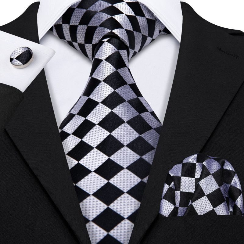 Barry.Wang Plaid Silk Men Tie Hanky Cufflinks Set Checked Jacquard Necktie for Male Formal Casual Wedding Business Party Events - Image 51