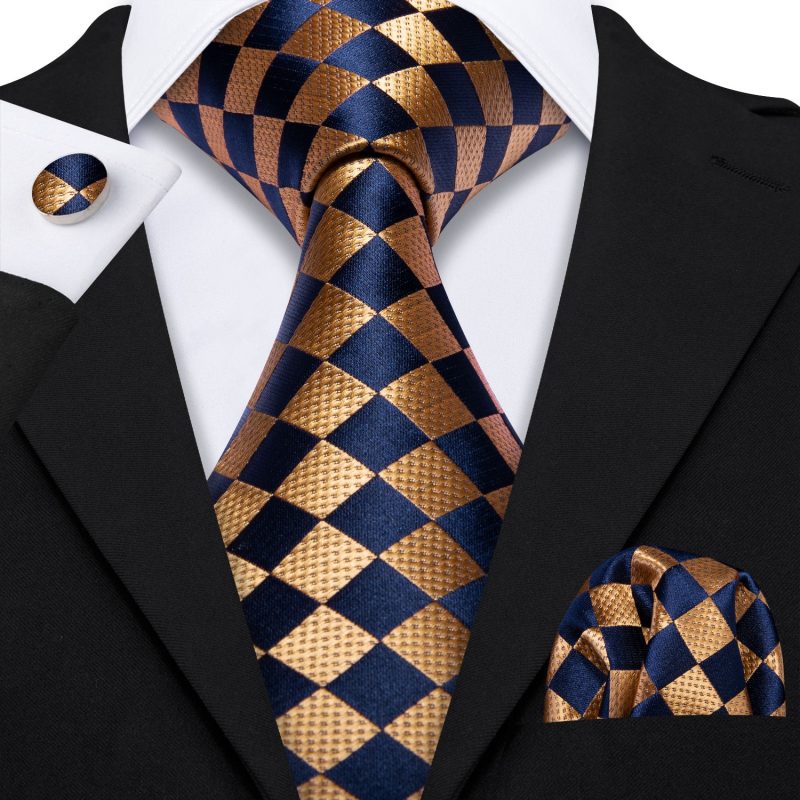 Barry.Wang Plaid Silk Men Tie Hanky Cufflinks Set Checked Jacquard Necktie for Male Formal Casual Wedding Business Party Events - Image 52