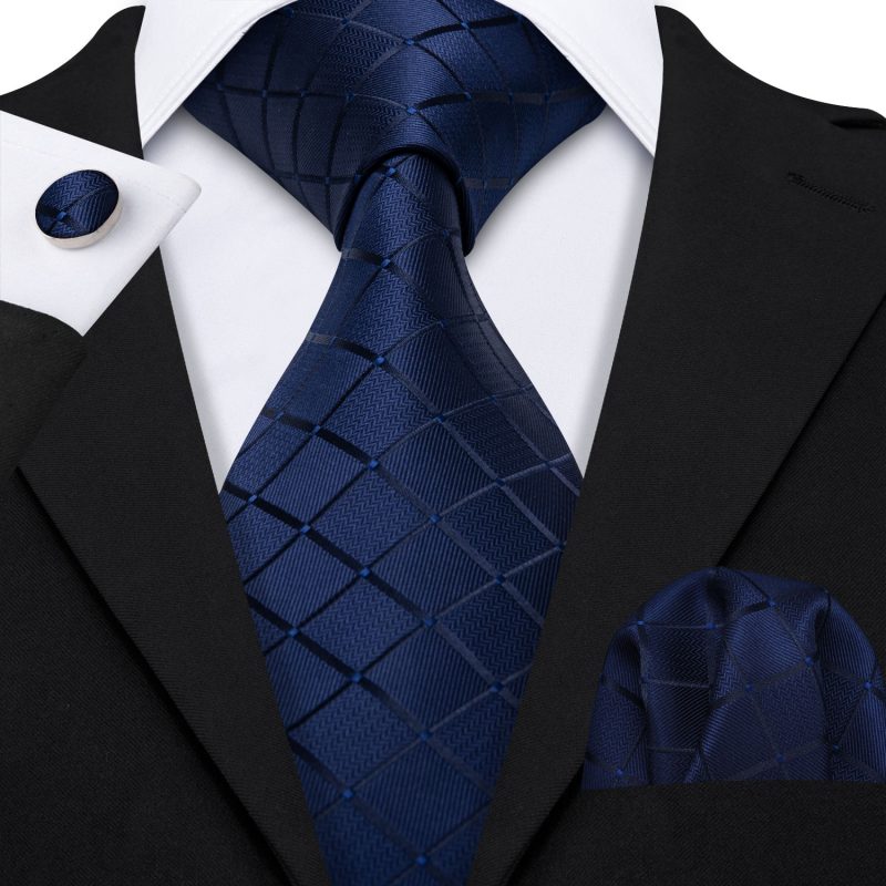 Barry.Wang Plaid Silk Men Tie Hanky Cufflinks Set Checked Jacquard Necktie for Male Formal Casual Wedding Business Party Events - Image 53