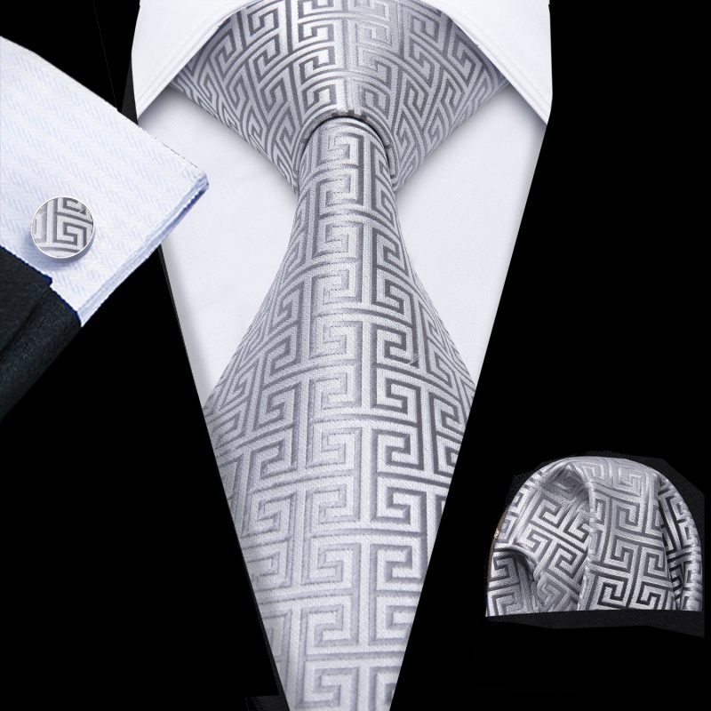 Barry.Wang Plaid Silk Men Tie Hanky Cufflinks Set Checked Jacquard Necktie for Male Formal Casual Wedding Business Party Events - Image 56