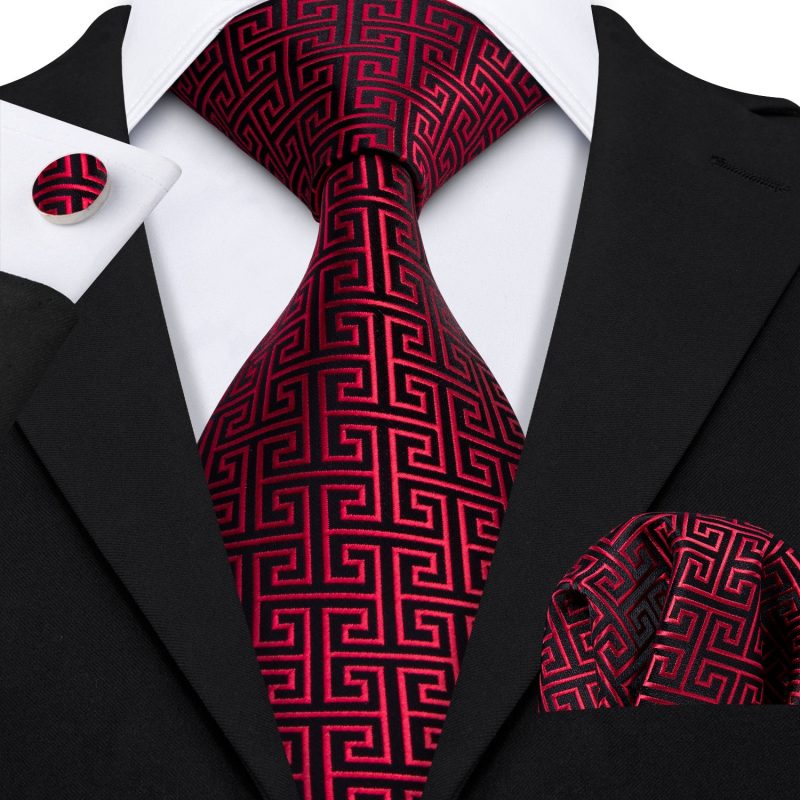 Barry.Wang Plaid Silk Men Tie Hanky Cufflinks Set Checked Jacquard Necktie for Male Formal Casual Wedding Business Party Events - Image 57