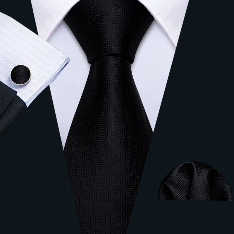 Barry.Wang Plaid Silk Men Tie Hanky Cufflinks Set Checked Jacquard Necktie for Male Formal Casual Wedding Business Party Events - Image 59