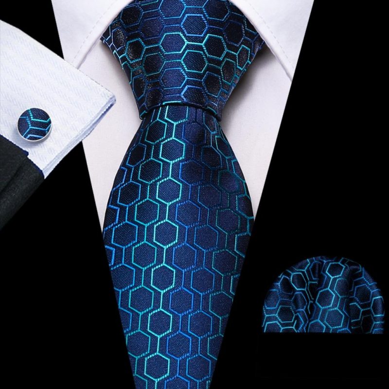 Barry.Wang Plaid Silk Men Tie Hanky Cufflinks Set Checked Jacquard Necktie for Male Formal Casual Wedding Business Party Events - Image 61