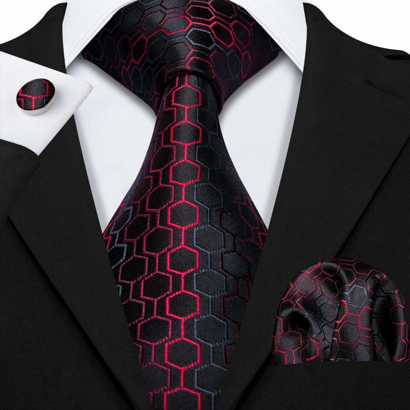 Barry.Wang Plaid Silk Men Tie Hanky Cufflinks Set Checked Jacquard Necktie for Male Formal Casual Wedding Business Party Events - Image 62
