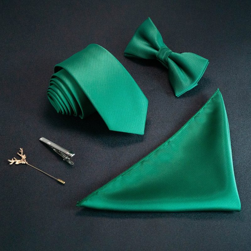 JEMYGINS New Solid Color 6cm Silk Men Tie Set Jacquard Woven Necktie Bowtie Handkerchief pin Suit Red Green For Business Wedding - Image 9