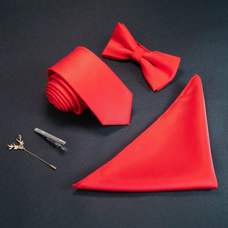 JEMYGINS New Solid Color 6cm Silk Men Tie Set Jacquard Woven Necktie Bowtie Handkerchief pin Suit Red Green For Business Wedding - Image 11