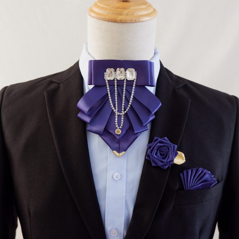 Original Fashion Tassel Rhinestone Bow Tie British Business Banquet Dress Collar Flowers Men's Wedding Bow-tie Brooch 3 Pcs Set - Image 2