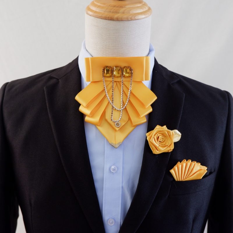 Original Fashion Tassel Rhinestone Bow Tie British Business Banquet Dress Collar Flowers Men's Wedding Bow-tie Brooch 3 Pcs Set - Image 5