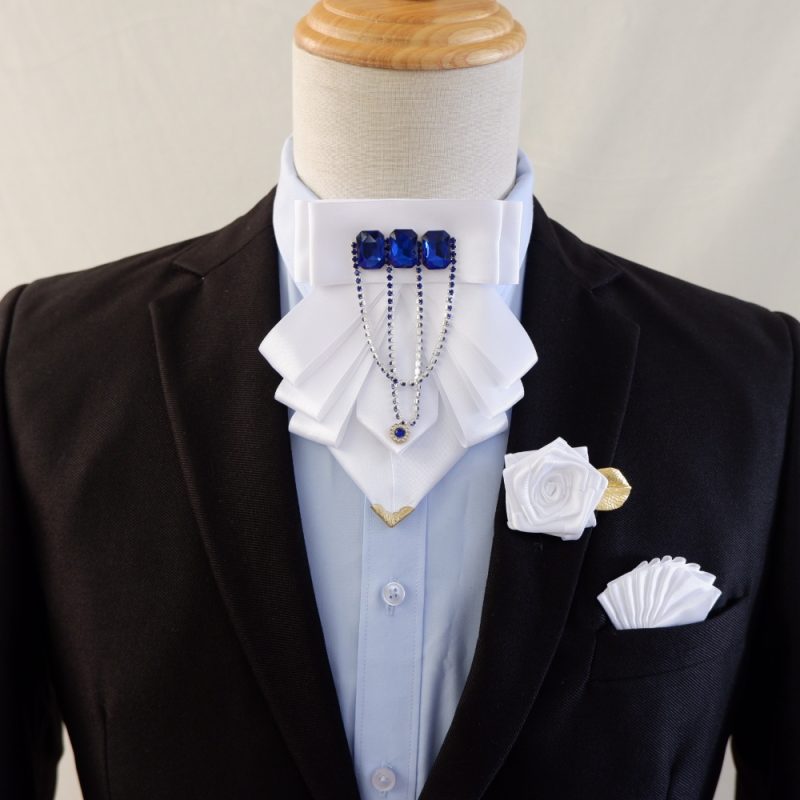 Original Fashion Tassel Rhinestone Bow Tie British Business Banquet Dress Collar Flowers Men's Wedding Bow-tie Brooch 3 Pcs Set - Image 6