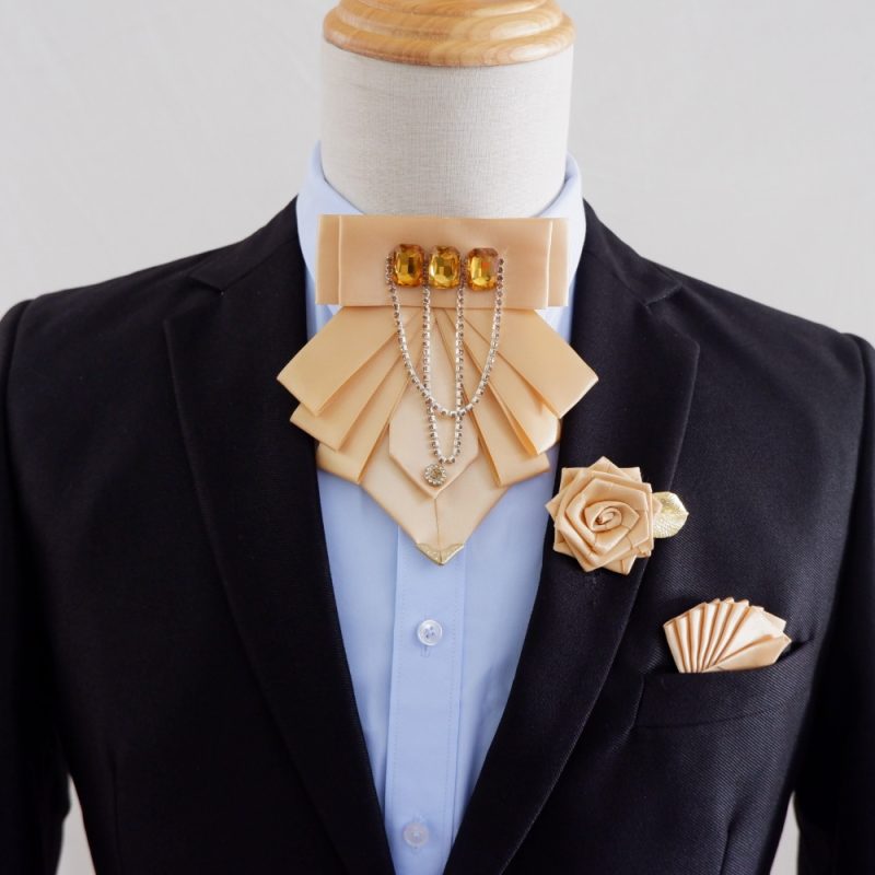 Original Fashion Tassel Rhinestone Bow Tie British Business Banquet Dress Collar Flowers Men's Wedding Bow-tie Brooch 3 Pcs Set - Image 8