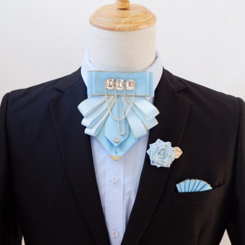 Original Fashion Tassel Rhinestone Bow Tie British Business Banquet Dress Collar Flowers Men's Wedding Bow-tie Brooch 3 Pcs Set - Image 11