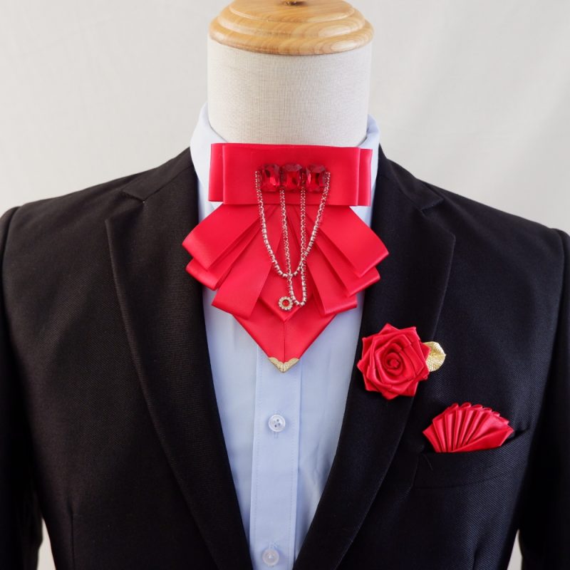 Original Fashion Tassel Rhinestone Bow Tie British Business Banquet Dress Collar Flowers Men's Wedding Bow-tie Brooch 3 Pcs Set - Image 16