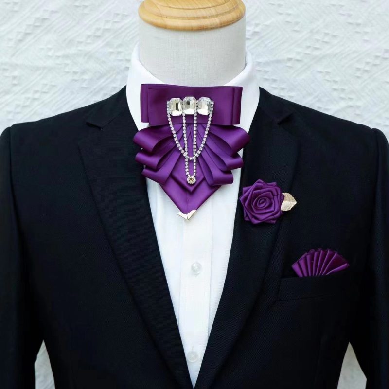 Original Fashion Tassel Rhinestone Bow Tie British Business Banquet Dress Collar Flowers Men's Wedding Bow-tie Brooch 3 Pcs Set - Image 17