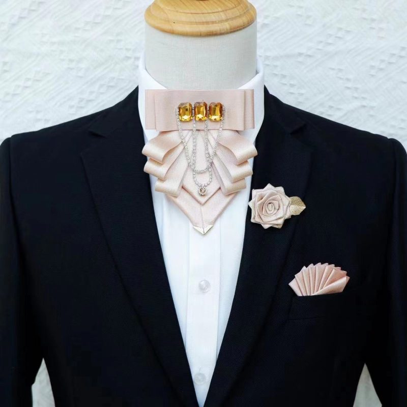 Original Fashion Tassel Rhinestone Bow Tie British Business Banquet Dress Collar Flowers Men's Wedding Bow-tie Brooch 3 Pcs Set - Image 18