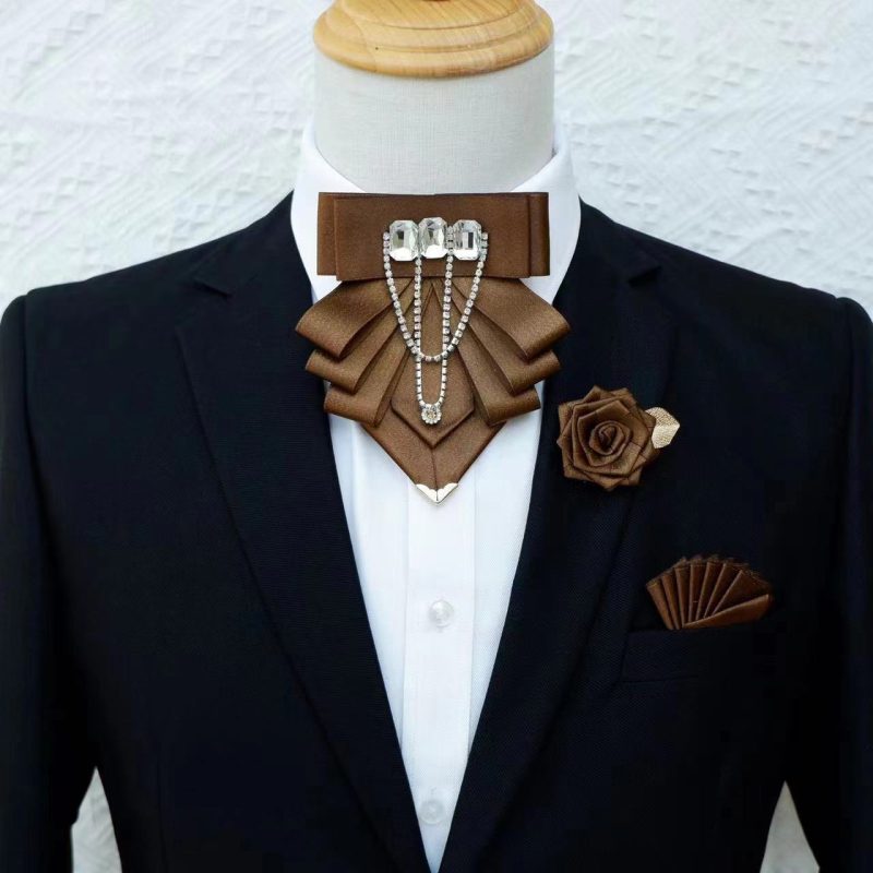 Original Fashion Tassel Rhinestone Bow Tie British Business Banquet Dress Collar Flowers Men's Wedding Bow-tie Brooch 3 Pcs Set - Image 19