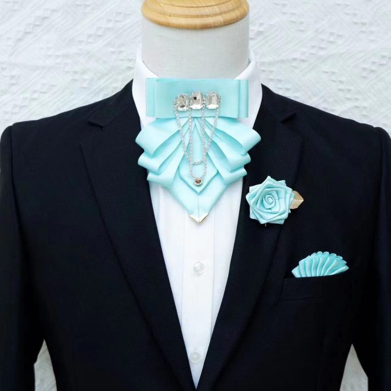 Original Fashion Tassel Rhinestone Bow Tie British Business Banquet Dress Collar Flowers Men's Wedding Bow-tie Brooch 3 Pcs Set - Image 21