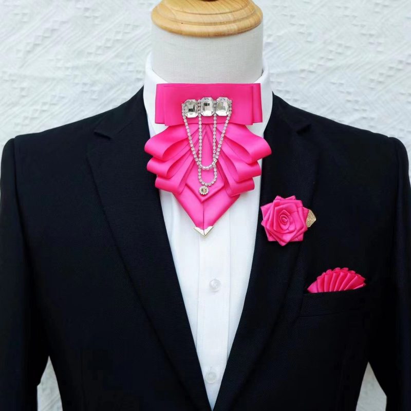 Original Fashion Tassel Rhinestone Bow Tie British Business Banquet Dress Collar Flowers Men's Wedding Bow-tie Brooch 3 Pcs Set - Image 22
