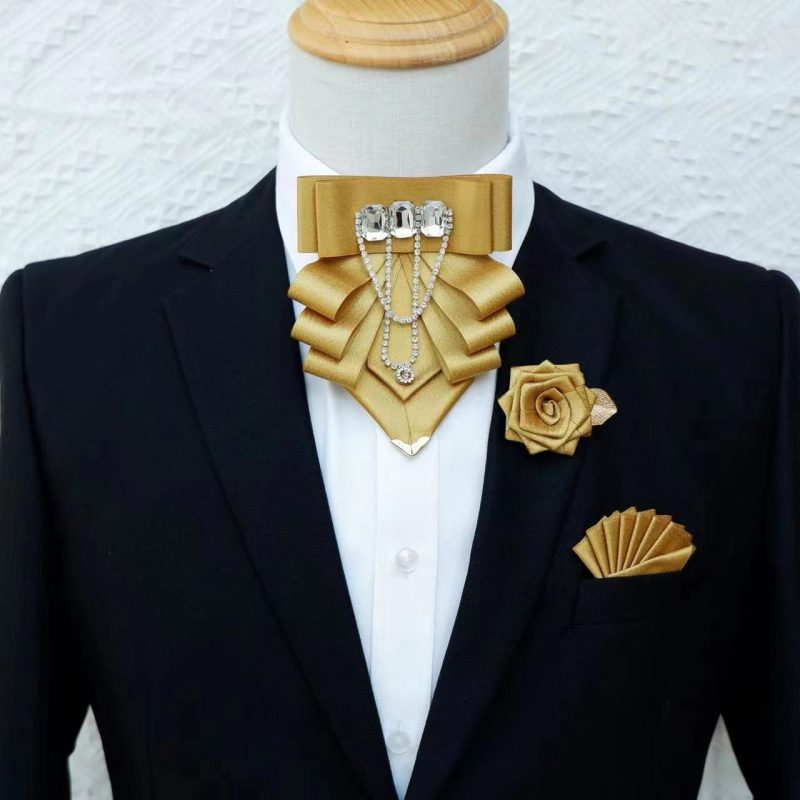 Original Fashion Tassel Rhinestone Bow Tie British Business Banquet Dress Collar Flowers Men's Wedding Bow-tie Brooch 3 Pcs Set - Image 23