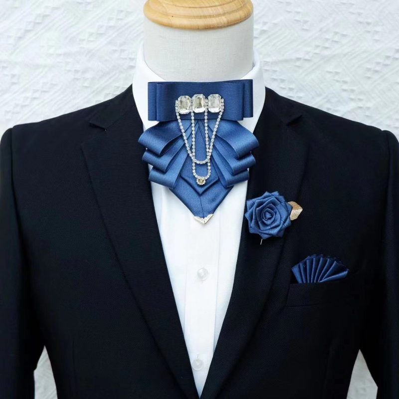 Original Fashion Tassel Rhinestone Bow Tie British Business Banquet Dress Collar Flowers Men's Wedding Bow-tie Brooch 3 Pcs Set - Image 24