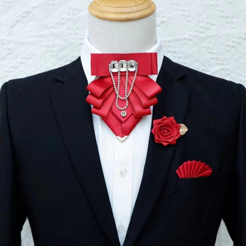 Original Fashion Tassel Rhinestone Bow Tie British Business Banquet Dress Collar Flowers Men's Wedding Bow-tie Brooch 3 Pcs Set - Image 25