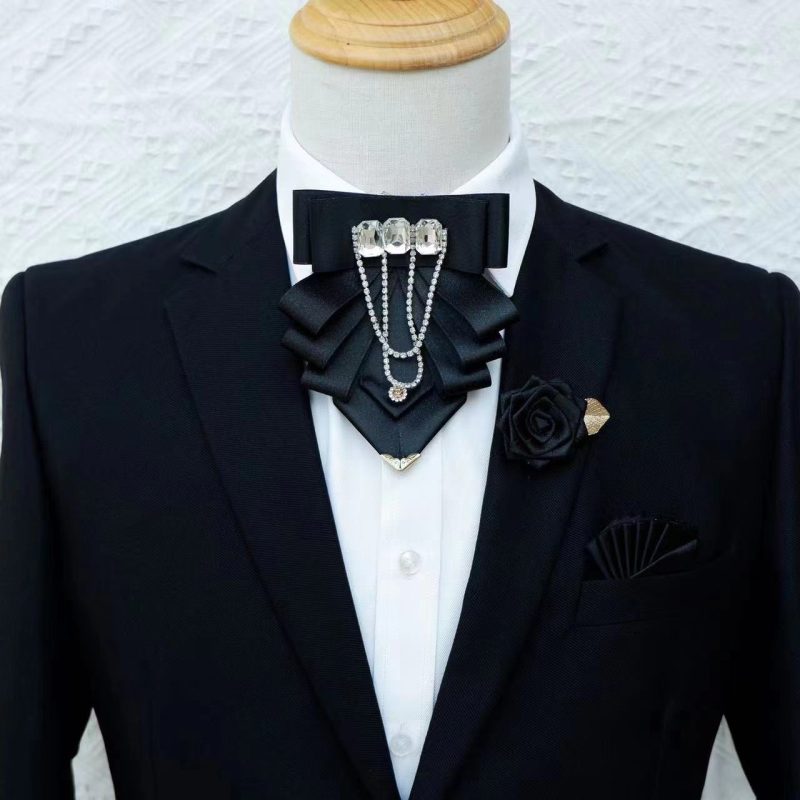 Original Fashion Tassel Rhinestone Bow Tie British Business Banquet Dress Collar Flowers Men's Wedding Bow-tie Brooch 3 Pcs Set - Image 26