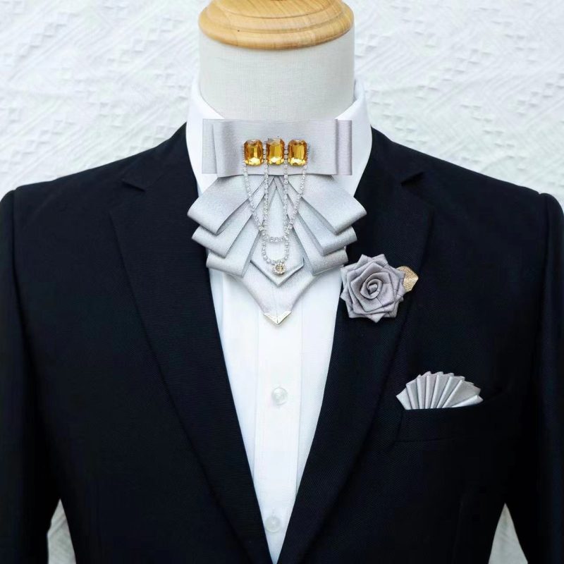 Original Fashion Tassel Rhinestone Bow Tie British Business Banquet Dress Collar Flowers Men's Wedding Bow-tie Brooch 3 Pcs Set - Image 27