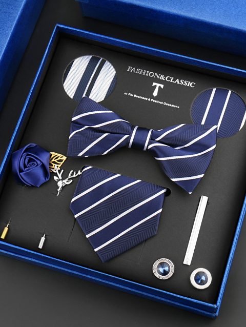 Fashion Tie Set Box 55 Style Luxury Neckties Brooch Tieclip Bow Ties For Men 8 Pcs Set Gifts Wedding Business Suit Accessories