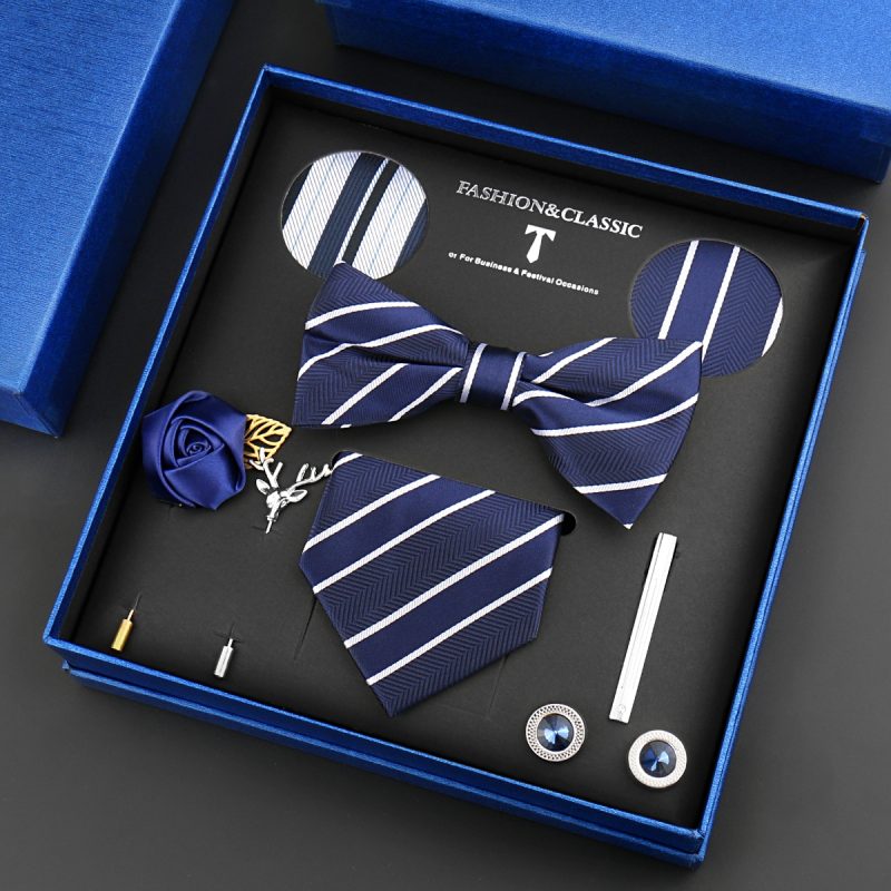 Fashion Tie Set Box 55 Style Luxury Neckties Brooch Tieclip Bow Ties For Men 8 Pcs Set Gifts Wedding Business Suit Accessories