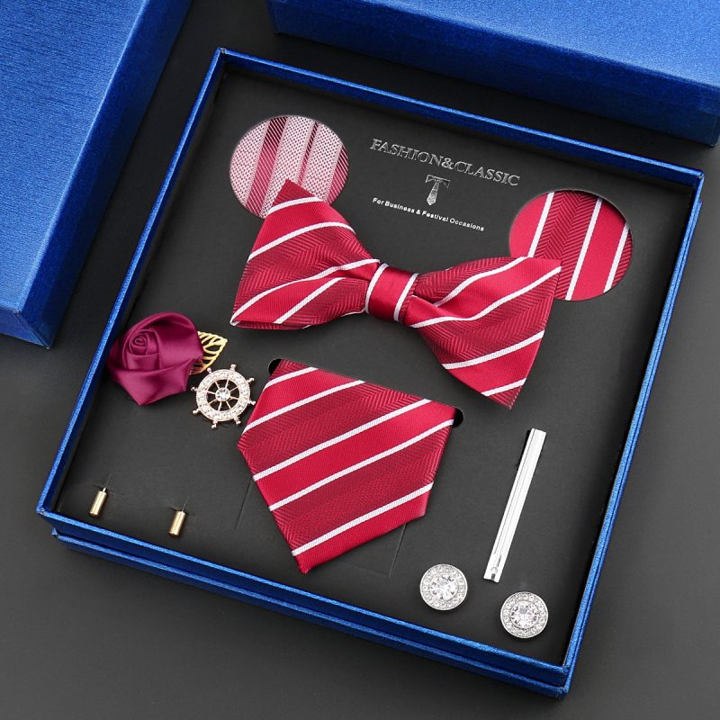 Fashion Tie Set Box 55 Style Luxury Neckties Brooch Tieclip Bow Ties For Men 8 Pcs Set Gifts Wedding Business Suit Accessories - Image 3