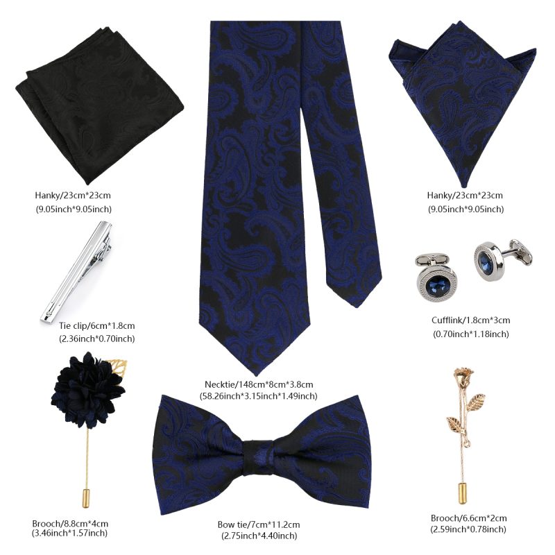 Fashion Tie Set Box 55 Style Luxury Neckties Brooch Tieclip Bow Ties For Men 8 Pcs Set Gifts Wedding Business Suit Accessories - Image 6