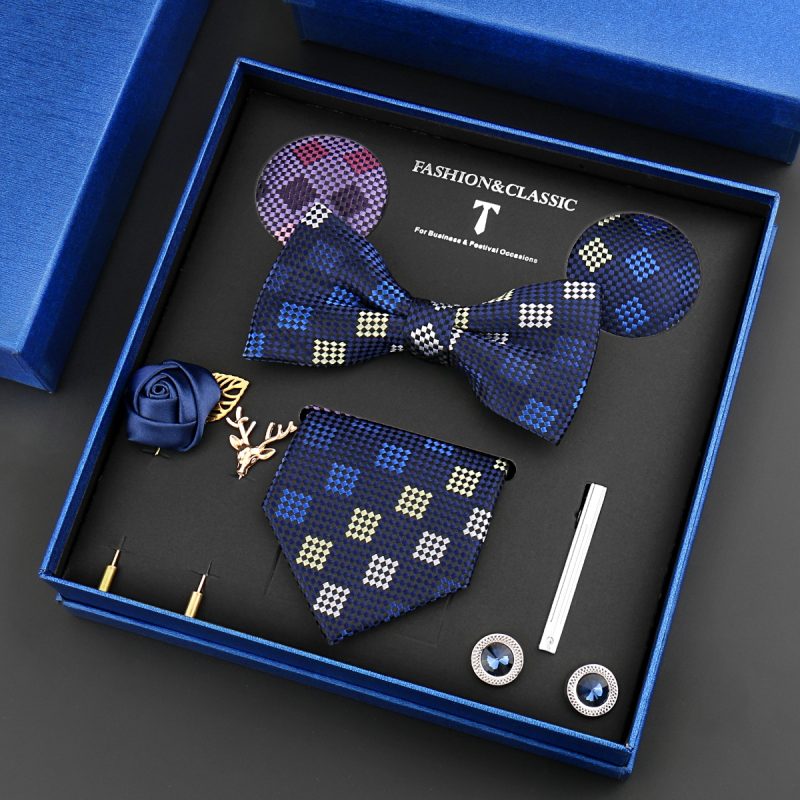 Fashion Tie Set Box 55 Style Luxury Neckties Brooch Tieclip Bow Ties For Men 8 Pcs Set Gifts Wedding Business Suit Accessories - Image 9