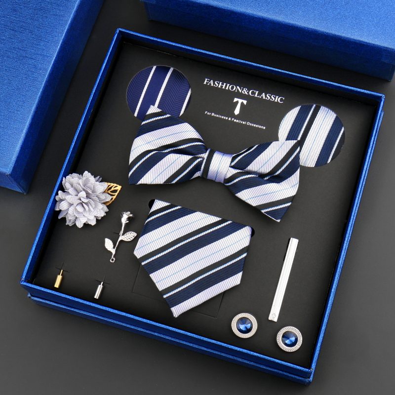 Fashion Tie Set Box 55 Style Luxury Neckties Brooch Tieclip Bow Ties For Men 8 Pcs Set Gifts Wedding Business Suit Accessories - Image 11