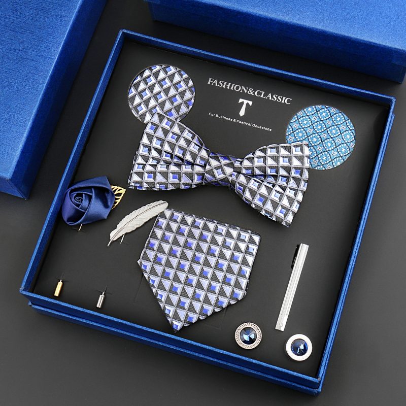 Fashion Tie Set Box 55 Style Luxury Neckties Brooch Tieclip Bow Ties For Men 8 Pcs Set Gifts Wedding Business Suit Accessories - Image 12