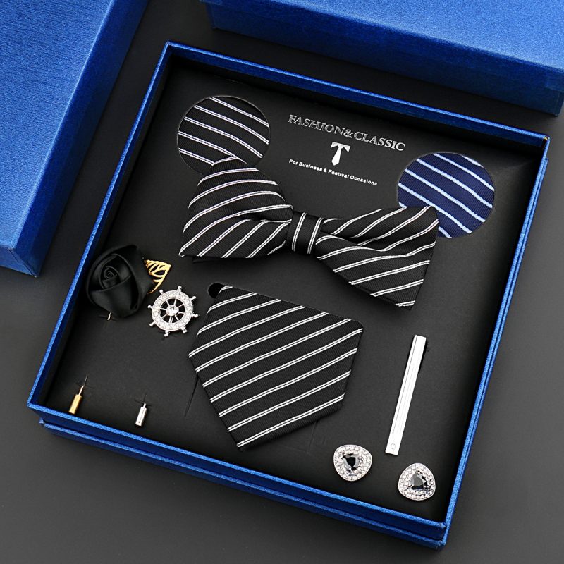 Fashion Tie Set Box 55 Style Luxury Neckties Brooch Tieclip Bow Ties For Men 8 Pcs Set Gifts Wedding Business Suit Accessories - Image 16