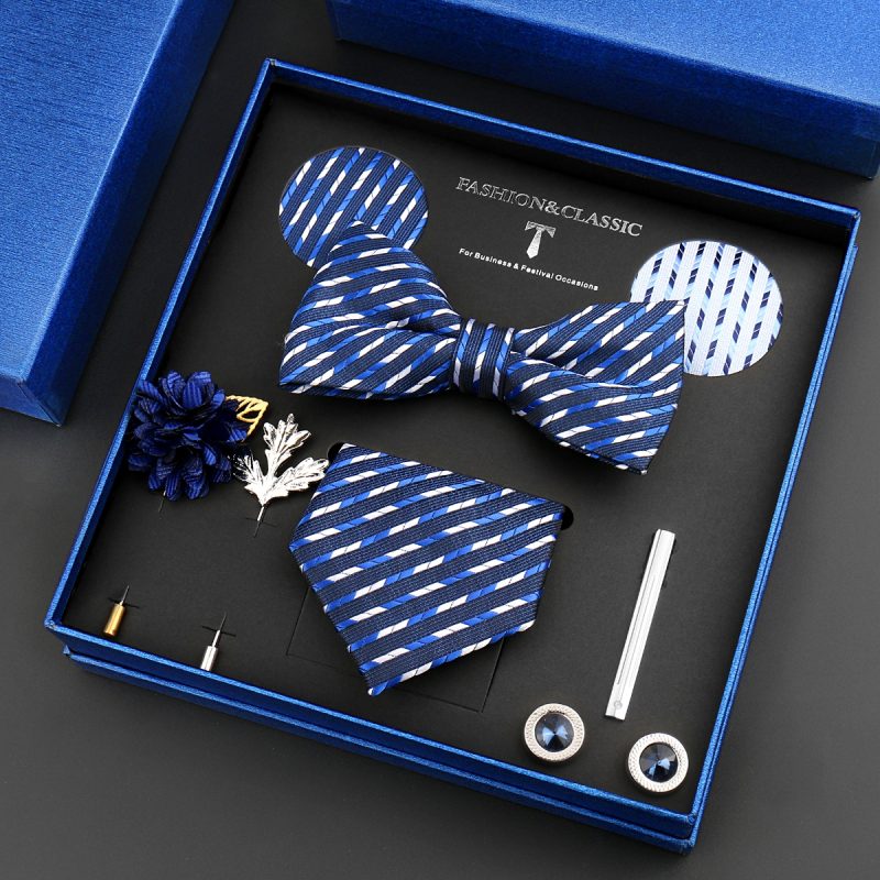 Fashion Tie Set Box 55 Style Luxury Neckties Brooch Tieclip Bow Ties For Men 8 Pcs Set Gifts Wedding Business Suit Accessories - Image 43