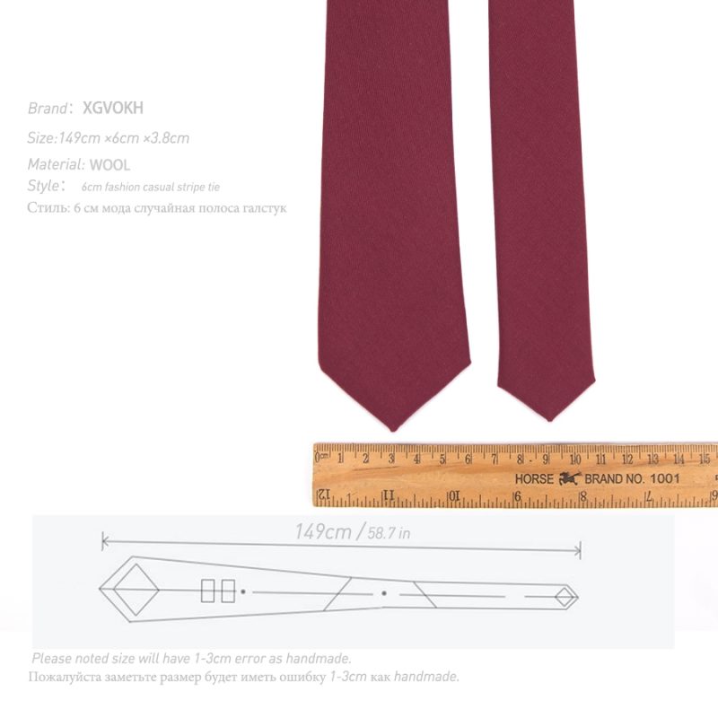 Men Skinny Tie Wool Fashion Ties for Mens Wedding Suit Business Party Slim Classic Solid Color Neck Tie Casual 6cm Red Necktie - Image 6