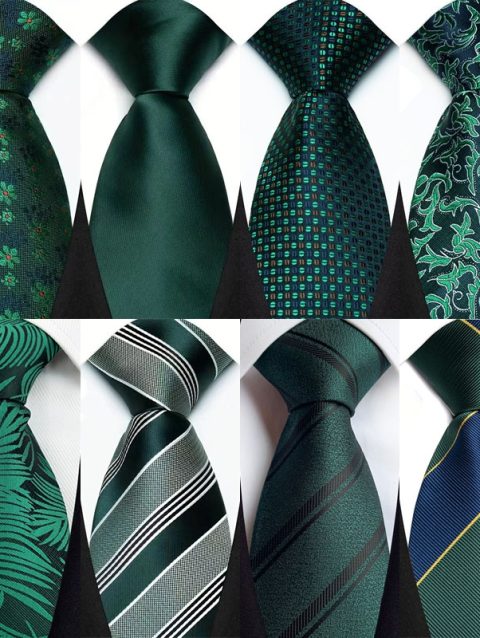 Luxury 8CM Mens Necktie Green Color Stripes Floral Solid Ties For Man Groom Jacquard Woven Neck Tie For Business Wedding Party