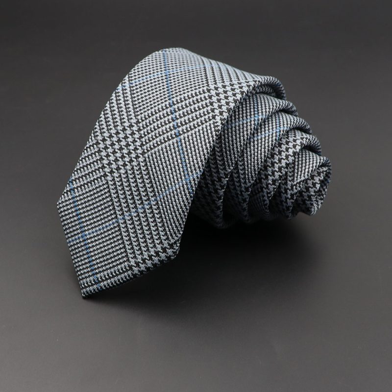 Mens Ties 6cm Classic Cotton Handmade Skinny Grey Plaid Neckties Striped Narrow Collar Slim Cashmere Casual Tie Accessories Gift - Image 3