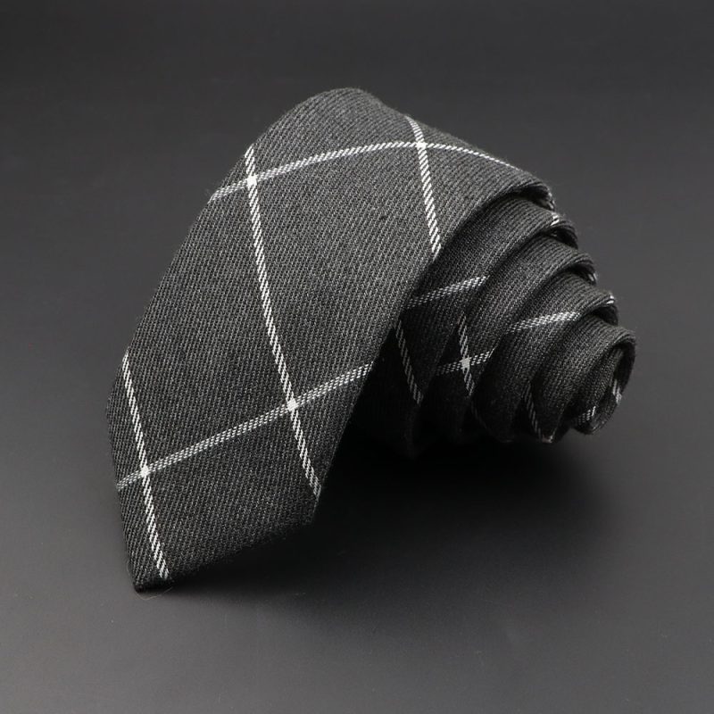 Mens Ties 6cm Classic Cotton Handmade Skinny Grey Plaid Neckties Striped Narrow Collar Slim Cashmere Casual Tie Accessories Gift - Image 4