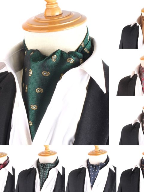 Jacquard Floral Paisley Cashew Tie Wedding Formal Cravat Ascot Scrunch Self British Gentleman Polyester Neck Tie For Men Luxury