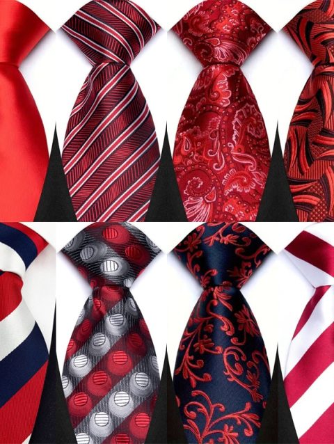 Luxury 8CM Mens Necktie Red Color Solid Stripes Paisley Ties For Man Groom Jacquard Woven Neck Tie For Business Wedding Party