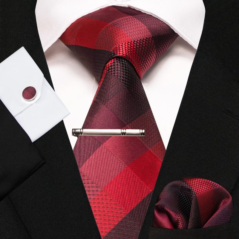 8cm Silk Mens Ties Green Black Ties plaid stripe NeckTie Pocket Square Cufflinks Tie clips Set Men's Wedding business Party Tie - Image 4