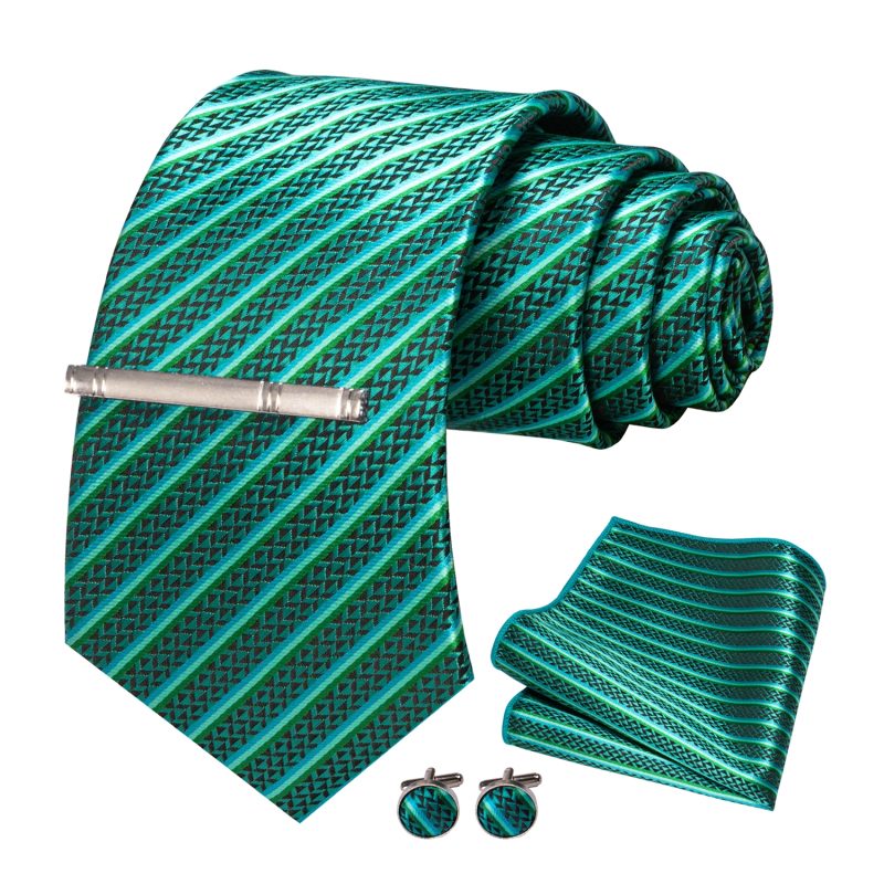 8cm Silk Mens Ties Green Black Ties plaid stripe NeckTie Pocket Square Cufflinks Tie clips Set Men's Wedding business Party Tie - Image 6