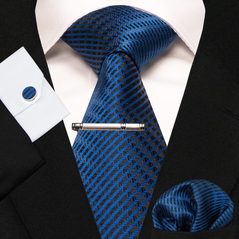 8cm Silk Mens Ties Green Black Ties plaid stripe NeckTie Pocket Square Cufflinks Tie clips Set Men's Wedding business Party Tie - Image 8