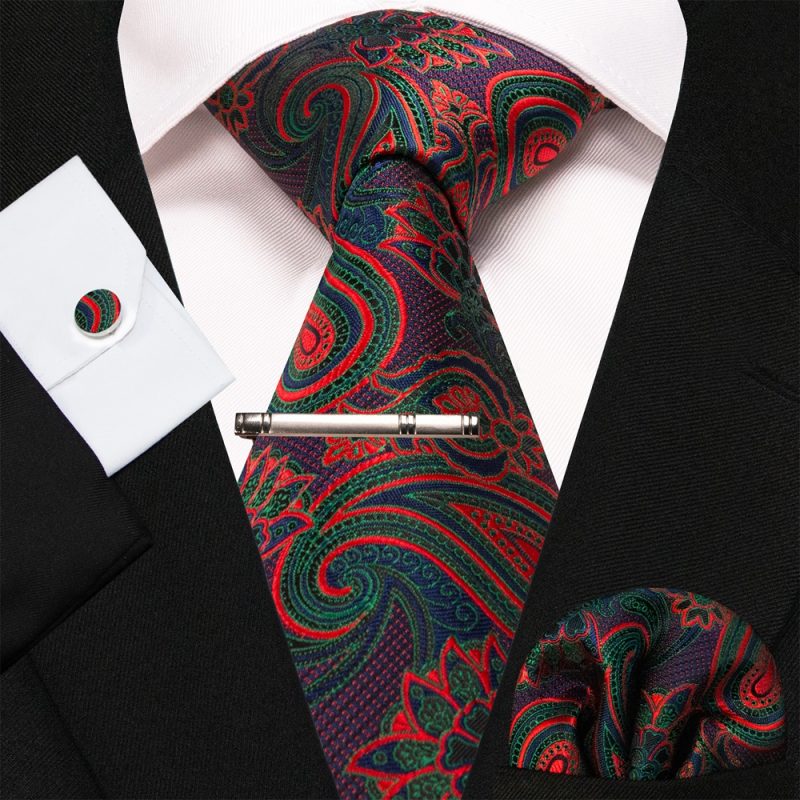 8cm Silk Mens Ties Green Black Ties plaid stripe NeckTie Pocket Square Cufflinks Tie clips Set Men's Wedding business Party Tie - Image 11
