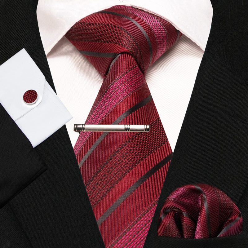 8cm Silk Mens Ties Green Black Ties plaid stripe NeckTie Pocket Square Cufflinks Tie clips Set Men's Wedding business Party Tie - Image 19